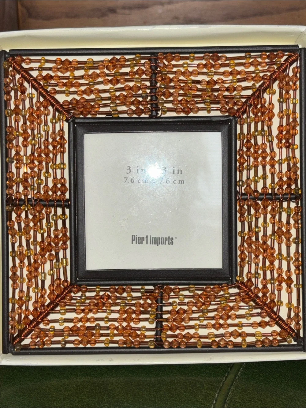 Pier 1 Amber and Gold Beaded Square Photo Frame 3x3